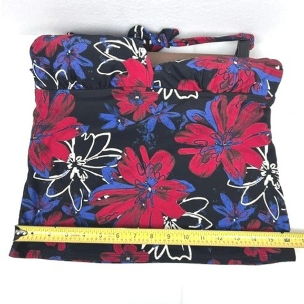 Catalina Red Floral Halter Tankini Swim Top Open Back Black Blue M 8-10 - Picture 7 of 8